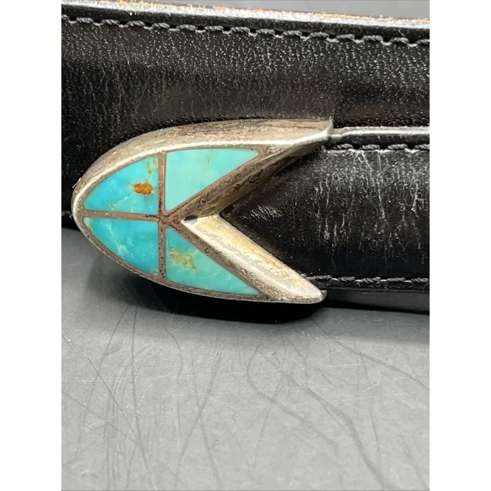 Douglas Magnus Heartline Santa Fe Turquoise Inlay Sterling Silver 925 Buckle 90s